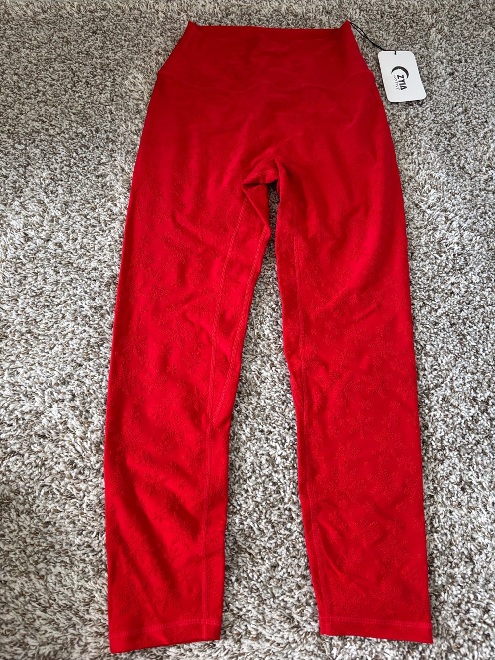 NWT Zyia Red High-Rise Stretch Leggings with Snowflake Pattern